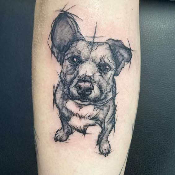 Tatuaż black and grey — psi przyjaciel