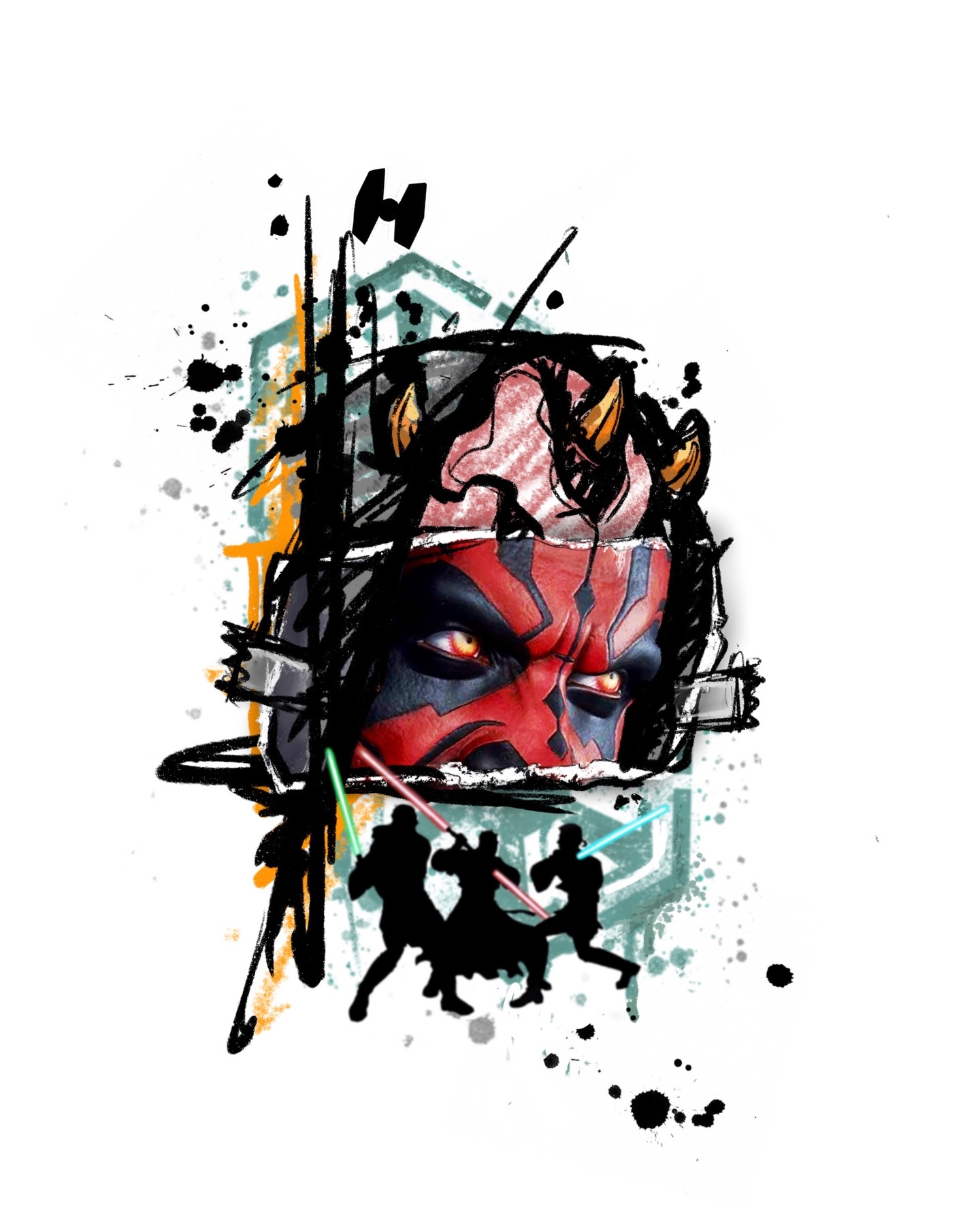 Wolny projekt tatuaż Darth Maul Star Wars — duży tatuaż Warszawa