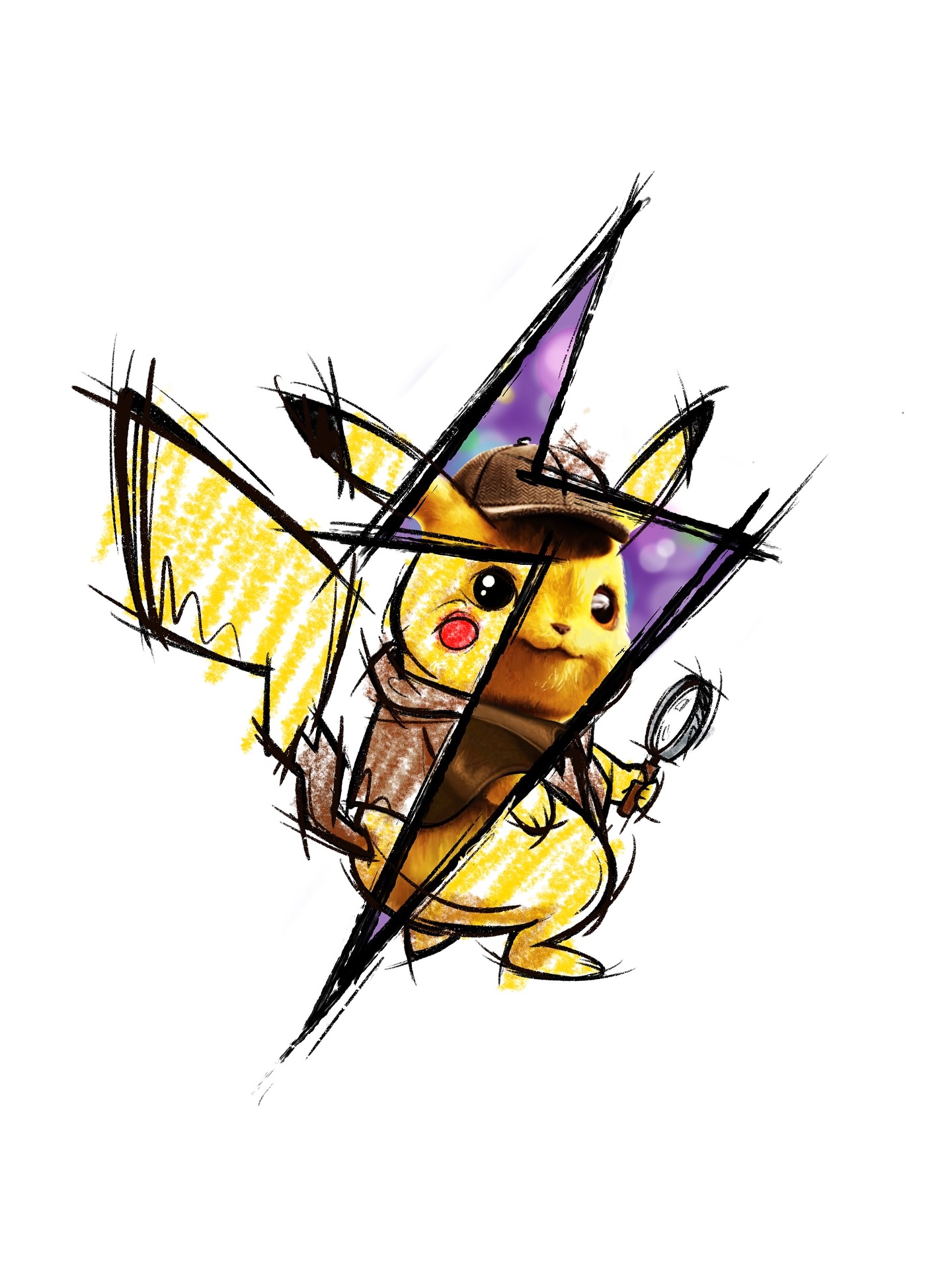 Wolny projekt tatuaż Detektyw Pikachu — duży kolorowy tatuaż Warszawa