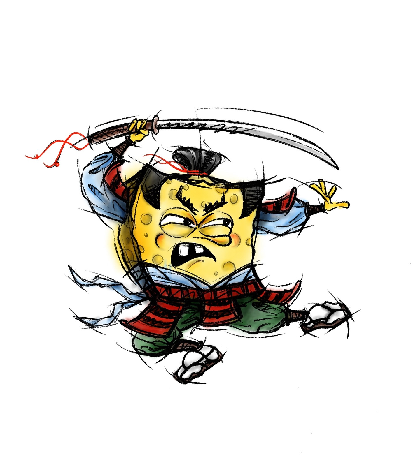 Wolny projekt tatuaż SpongeBob samuraj — duży tatuaż Warszawa Praga Południe