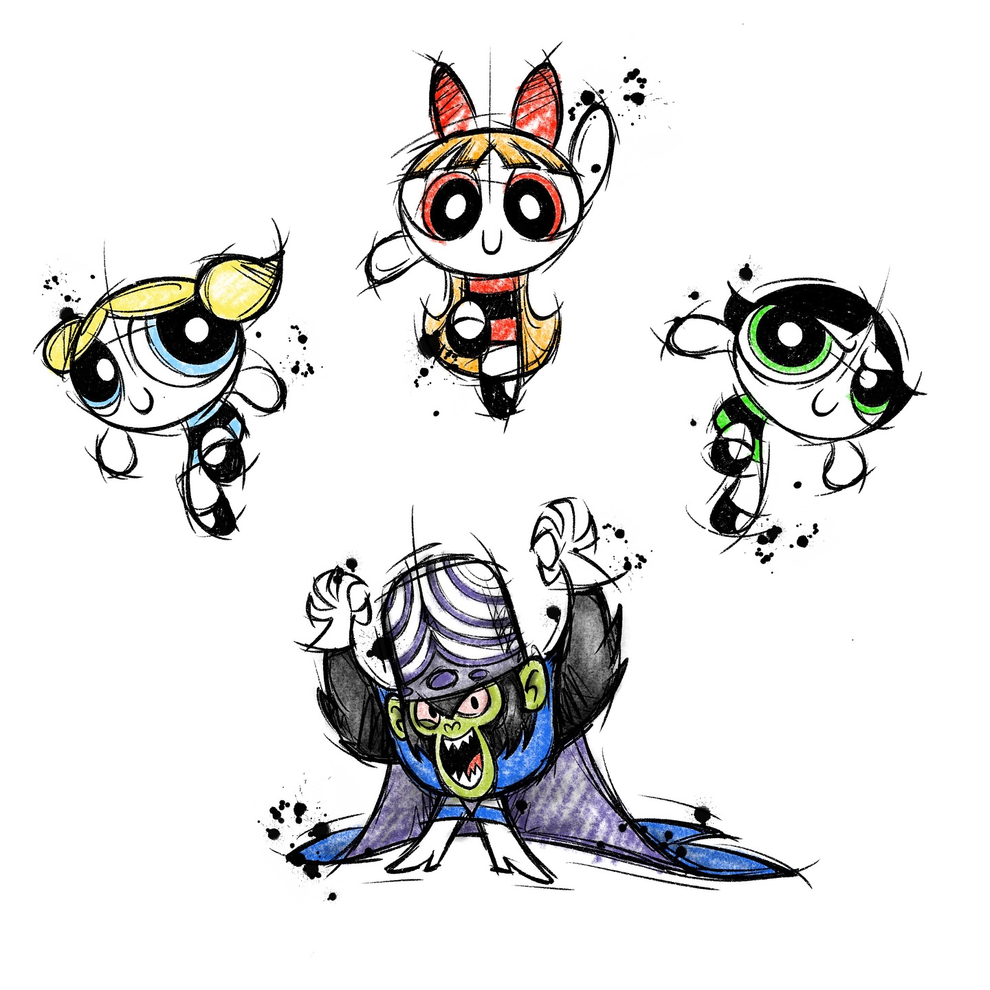 Wolny projekt tatuaż Atomówki i Mojo Jojo — Warszawa Praga Południe